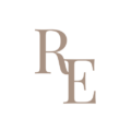 The Rachelle Everett logo. All caps "R E"